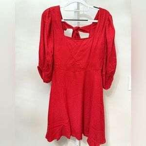 Free people Red Puff Sleeve Dress with Bow Back